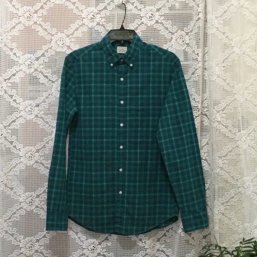 J.Crew Men's Slim Green Plaid Stretch Button Up Long Sleeve Shirt Size S